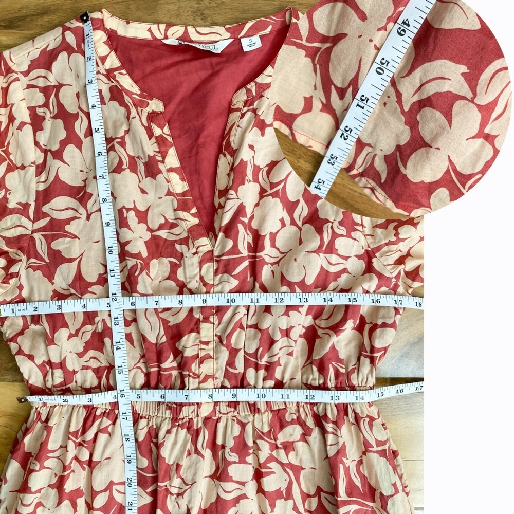 Cotton Floral Tiered Maxi Dress Boho Modest Travel Earthy Beige Feminine Size S - Picture 9 of 9